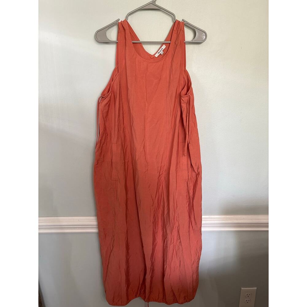 Madewell Coral Sleeveless Midi Dress Medium Drawstring Hem Pocket Shift Dress